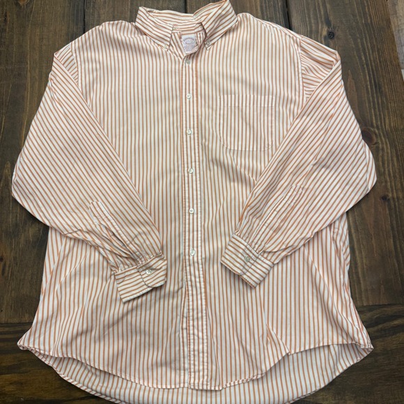 Brooks Brothers Other - Brooks Brothers Striped Button Down Shirt Men 17.5-5 Orange White Long Sleeve